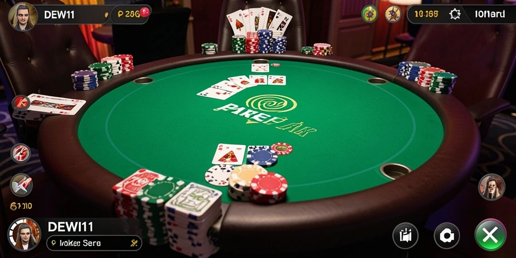 Screenshot gameplay DEWI11 yang menyajikan suasana poker yang seru.