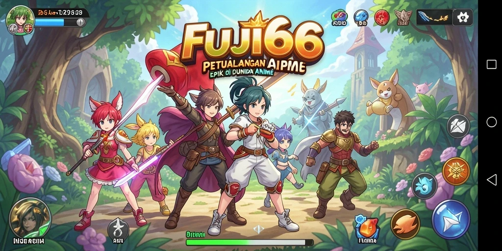 Tampilan gameplay <strong>FUJI66</strong> dengan karakter-karakter Anime yang beraksi.