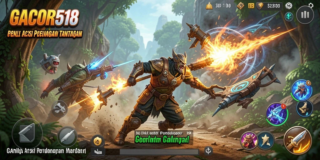 Tampilan gameplay seru GACOR518 dengan pertarungan aksi yang mendebarkan.