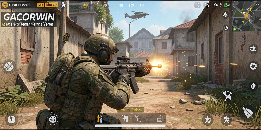 Tampilan gameplay intens dari GACORWIN dalam aksi menembak.