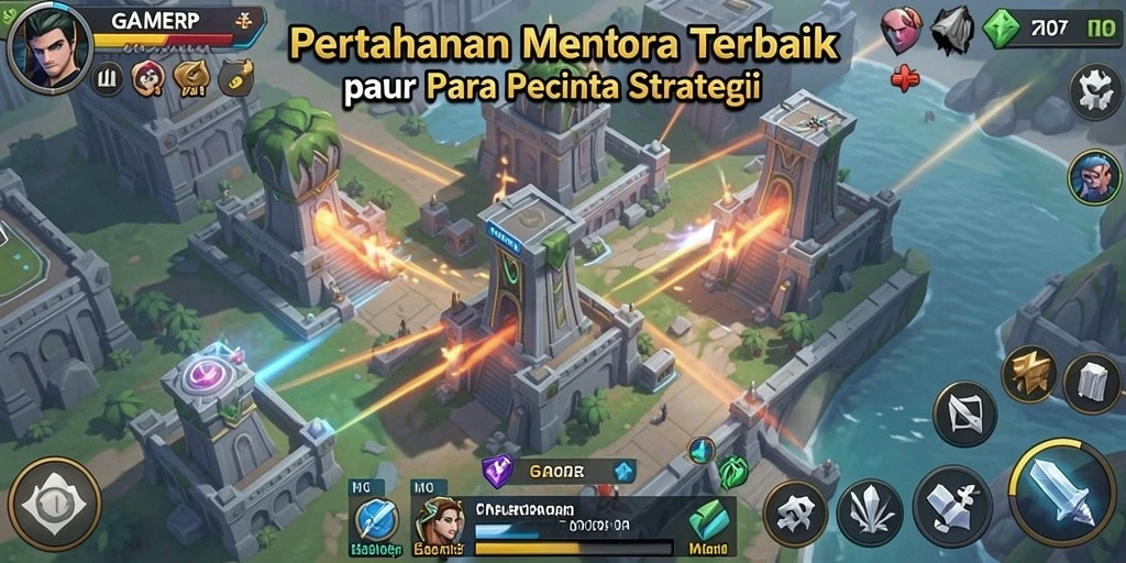 GAMERP screenshot menampilkan pertarungan menara yang mendebarkan di battlefield.