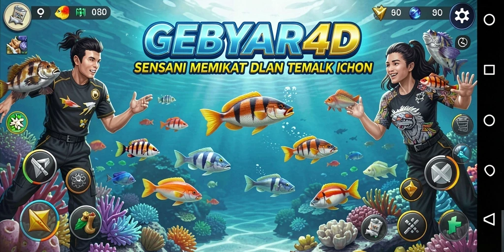 Screenshot gameplay GEBYAR4D menampilkan aksi menembak ikan yang seru.