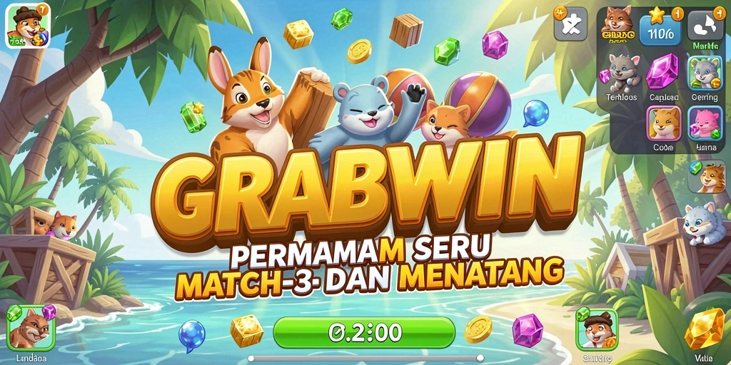 Screenshot gameplay GRABWIN menunjukkan kombinasi warna-warni Match-3.