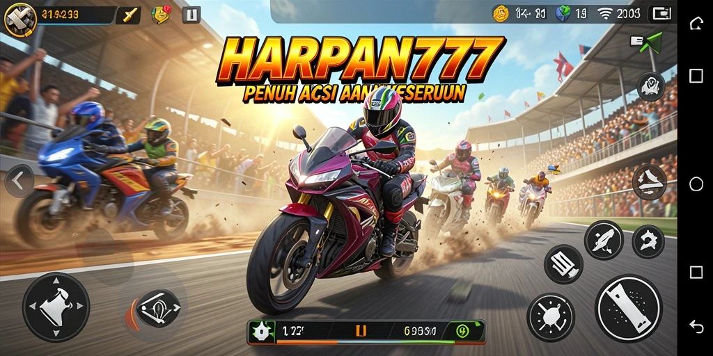 Screenshot gameplay HARAPAN777 menampilkan aksi balapan motor yang seru.