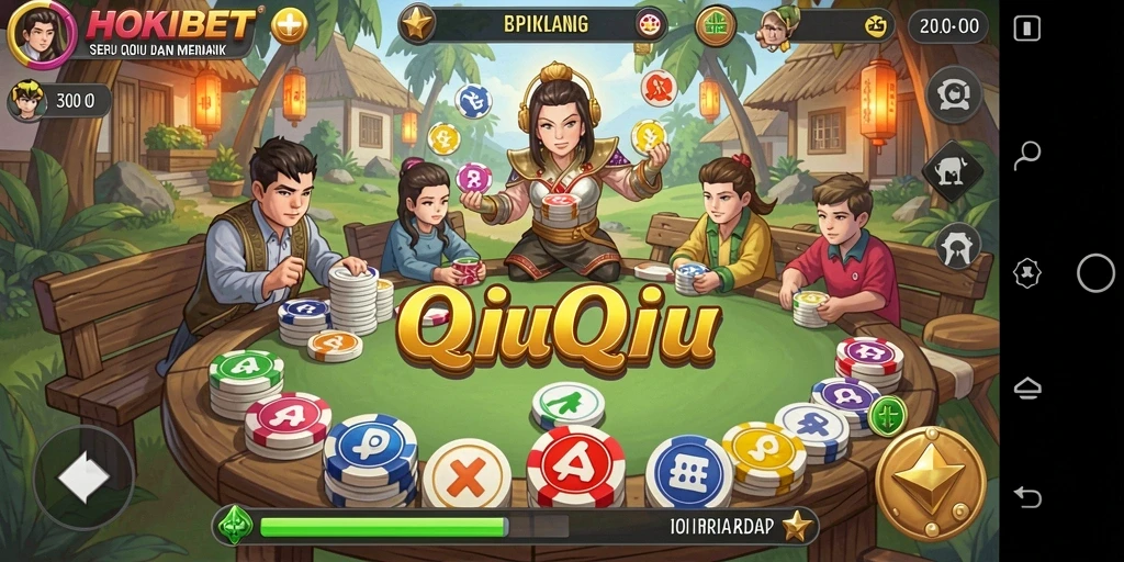 Screenshot gameplay HOKIBET menampilkan momen seru dalam permainan QiuQiu.
