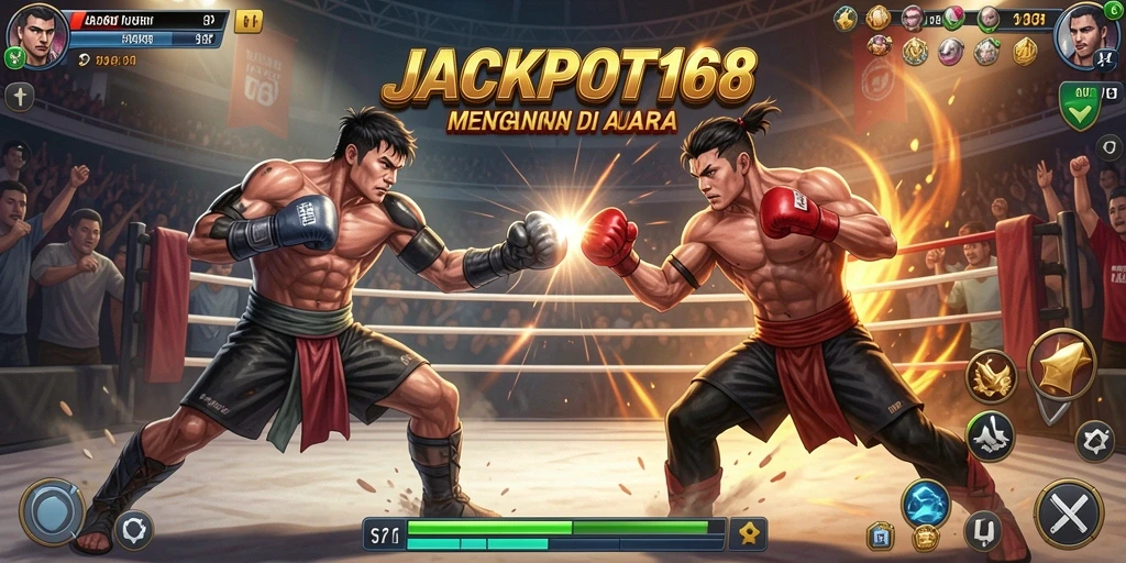 Tampilan layar gameplay <strong>JACKPOT168</strong> menghadirkan pertarungan sengit dan karakter yang bertenaga.