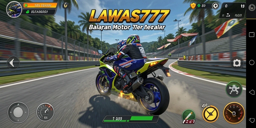 Gameplay mendebarkan LAWAS777 saat balapan motor.