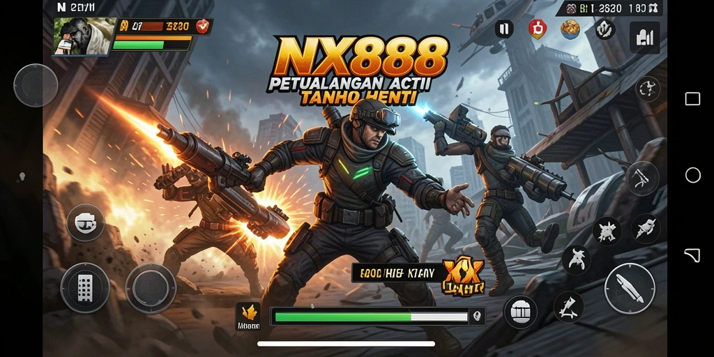 Screenshot NX888 menampilkan pertempuran seru dengan aksi mendebarkan.