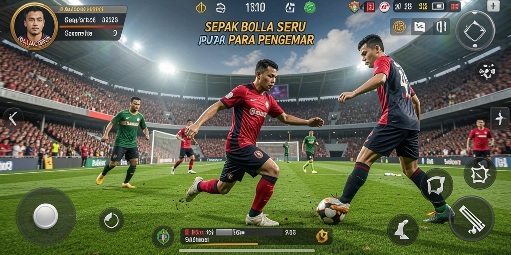 Tampilan gameplay menarik dari game sepak bola RAJACORC.