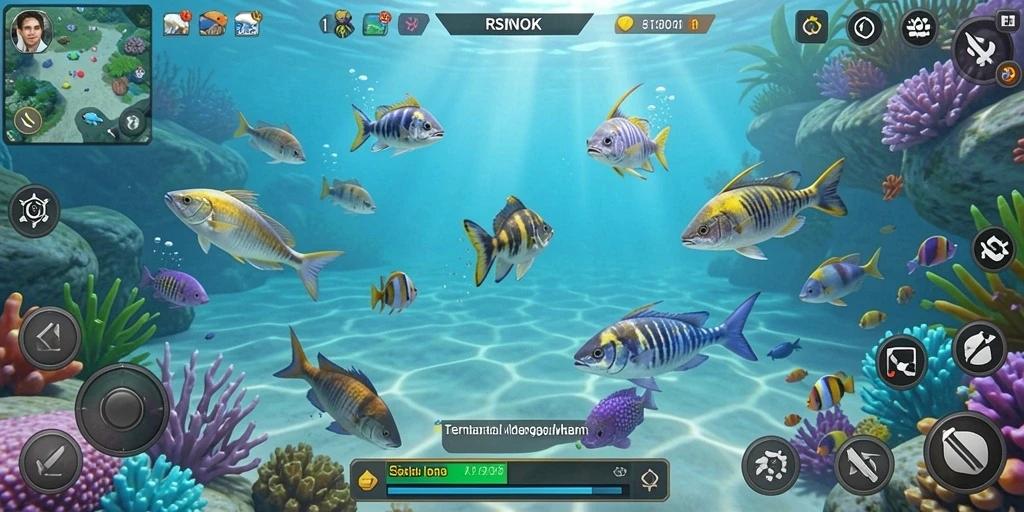 Tampilan gameplay RSNOK dengan aksi menangkap ikan yang seru.
