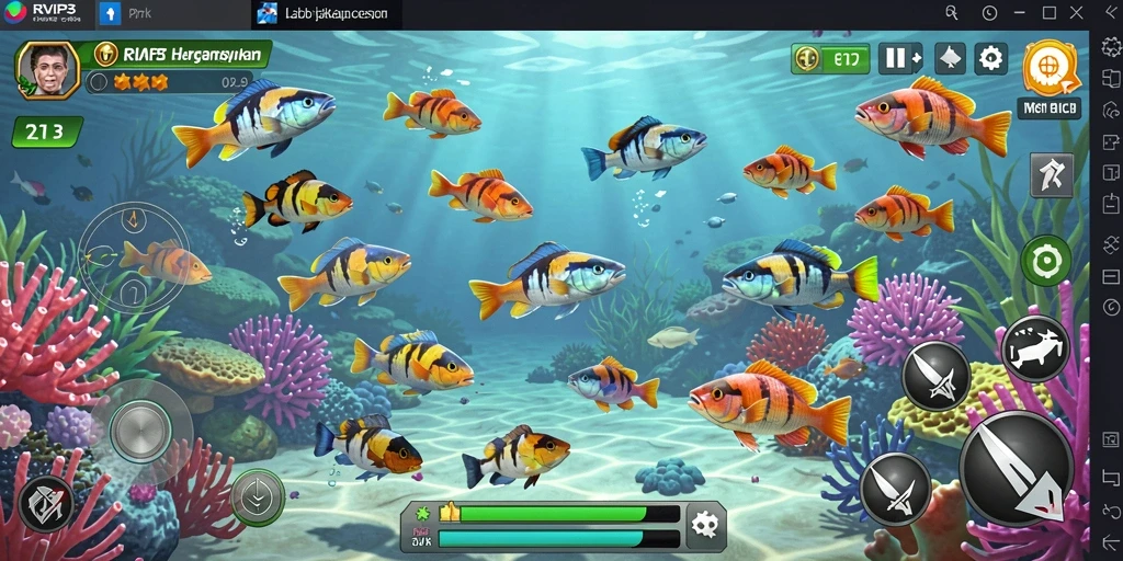 Screenshot gameplay RVIP3 menampilkan aksi menembak ikan yang seru.